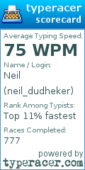 Scorecard for user neil_dudheker