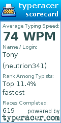 Scorecard for user neutrion341