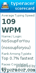 Scorecard for user nosoupforyou