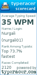 Scorecard for user nurgali01