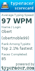Scorecard for user obertnoble99