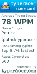Scorecard for user patricktyperacer
