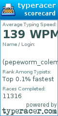 Scorecard for user pepeworm_colemak