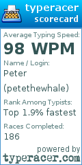 Scorecard for user petethewhale
