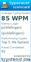 Scorecard for user picklefingers