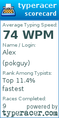 Scorecard for user pokguy