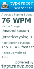 Scorecard for user practicetyping_101