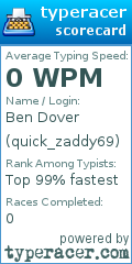 Scorecard for user quick_zaddy69