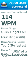 Scorecard for user quickfingers69