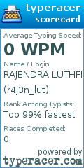Scorecard for user r4j3n_lut