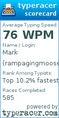Scorecard for user rampagingmoose