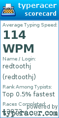 Scorecard for user redtoothj