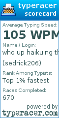 Scorecard for user sedrick206