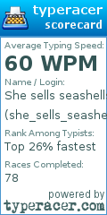 Scorecard for user she_sells_seashellsonaseashore