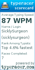 Scorecard for user sicklysurgeon