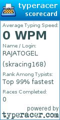 Scorecard for user skracing168