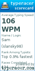 Scorecard for user slansky98