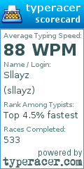 Scorecard for user sllayz