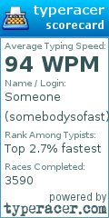 Scorecard for user somebodysofast