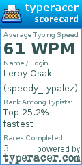 Scorecard for user speedy_typalez