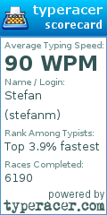 Scorecard for user stefanm