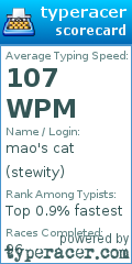 Scorecard for user stewity