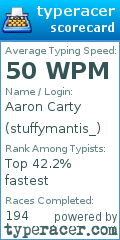 Scorecard for user stuffymantis_