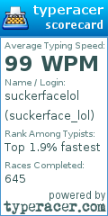 Scorecard for user suckerface_lol