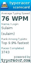 Scorecard for user sulaim