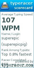 Scorecard for user superepicpig