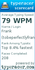 Scorecard for user tobeperfectlyfrank777