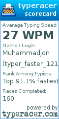 Scorecard for user typer_faster_1212