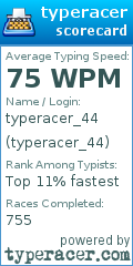 Scorecard for user typeracer_44