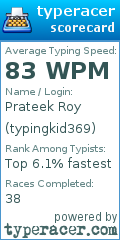Scorecard for user typingkid369
