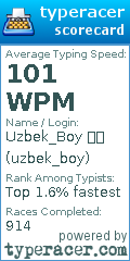 Scorecard for user uzbek_boy
