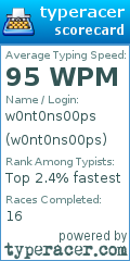 Scorecard for user w0nt0ns00ps