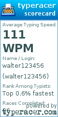Scorecard for user walter123456