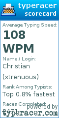 Scorecard for user xtrenuous
