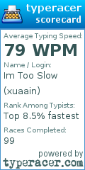 Scorecard for user xuaain