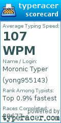 Scorecard for user yong955143