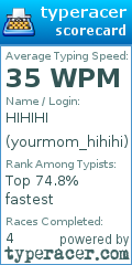 Scorecard for user yourmom_hihihi