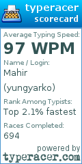 Scorecard for user yungyarko