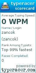 Scorecard for user zancok