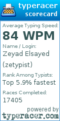 Scorecard for user zetypist